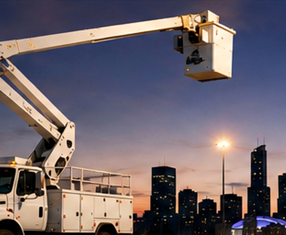 Trico-style bucket truck working at height