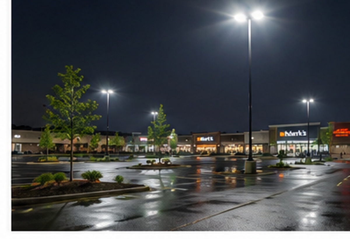 Exterior parking lot lighting at night